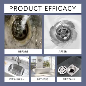Product efficacy showing before and after pipe cleaning for wash basin and bathtub