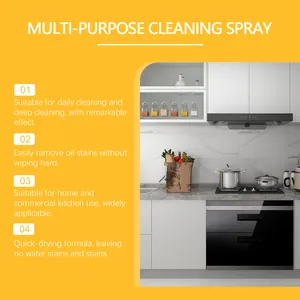 Características del spray limpiador de cocina para eliminar manchas de grasa y aceite.