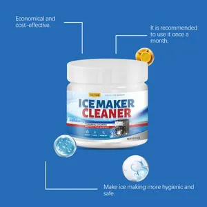 Detail of Jue Fish ice maker cleaner jar with monthly usage and hygiene benefits.