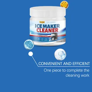 Detail view of Jue Fish ice maker cleaner tablets with convenient cleaning description