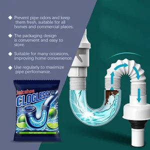 Jakehoe Clogless Sink and Drain Powder showing U-pipe cleaning effect and benefits