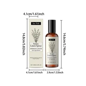 Detailed dimensions for the 100ml Jue Fish Lavender Room Linen Spray bottle and box