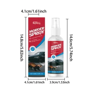 Gedetailleerde afmetingen van RayHong 100ml marterverjager spray en de verpakking.