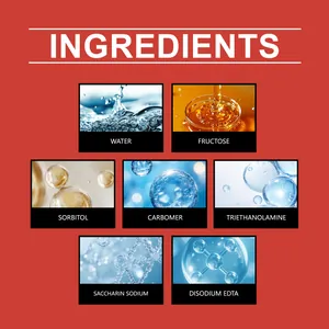 Detail van de ingrediënten van fruitvliegjesaas: water, fructose en sorbitol.