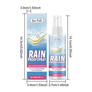 Dimensiones detalladas del spray impermeabilizante para telas Jue Fish 100ml y su empaque