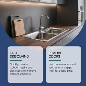 Detail showing kitchen sink benefits of fast dissolving cleaning gel for odor removal