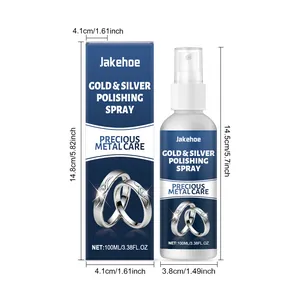 Detailed dimensions showing JAKEHOE gold and silver jewelry polishing spray and box