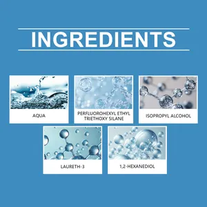 Vista macro de la lista de ingredientes químicos activos para spray impermeabilizante
