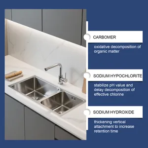 Kitchen sink scene showing technical ingredient functions for effective stain cleaning gel