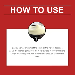 Instructional guide for JAKEHOE metal polish paste with a close-up of cream texture.