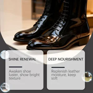 Detailed close-up of shiny black leather boots showing deep nourishment and shine effects