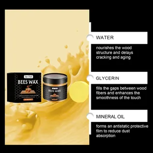 Detail showing Jue Fish furniture beeswax ingredients and their wood care benefits.