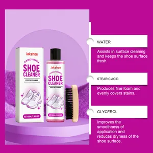 Ingredient details for JAKEHOE shoe cleaner kit showing water and stearic acid functions