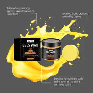 Jue Fish bees wax set showing packaging, polish jar, and application sponge for wood care