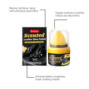 Black scented leather shoe polish for nourishing and restoring leather shine.