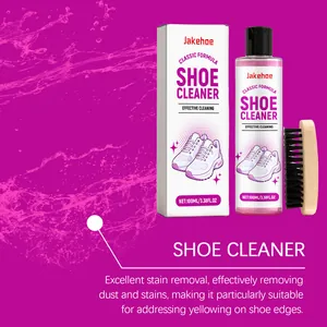 Jakehoe professional shoe cleaner kit featuring 100ml liquid and a wooden cleaning brush
