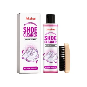 Professional Jakehoe shoe cleaning kit including 100ml liquid solution and wooden brush