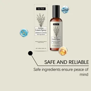 Detail of Jue Fish lavender room linen spray with safe ingredients infographic