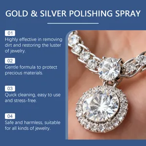 Detailed macro view of a diamond necklace restored with gold and silver polishing spray