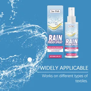 Detalle del frasco de spray impermeable Jue Fish con efecto de salpicadura de agua.