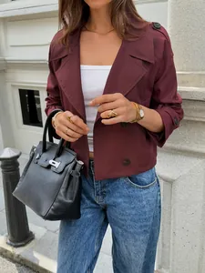 Chic burgundy casual jacket with lapels and shoulder straps for a modern urban look.