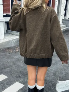 Women's casual French style brown long-sleeved jacket for autumn and winter outfits