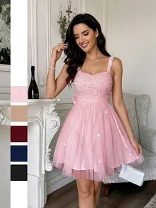 Women's Elegant Sequin Mesh Spaghetti Strap Evening Party Dress Sexy Backless A-Line Formal Prom Gown With Big Bow Accessory