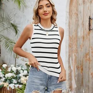 Women's chic retro striped slim fit knitted tank top for summer fashion