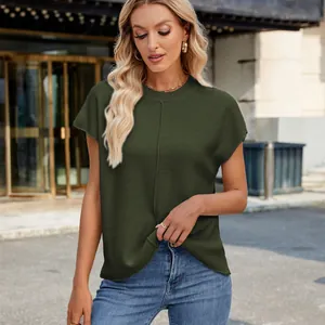 Dunkelgrüne Strickweste für Damen Rundhals Kurzarm Sommer Casual Pullover
