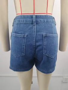 Back view of classic blue denim shorts featuring functional pockets on a mannequin