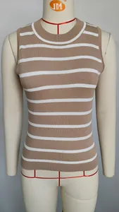 Detailed front view of the vintage striped slim fit knit tank top on a mannequin.