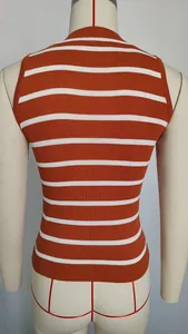 Back view of a retro orange and white striped slim-fit knit tank top on a dress form