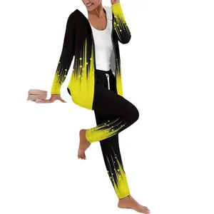 Conjunto de chándal de 2 piezas para mujer con estampado degradado digital 3D amarillo