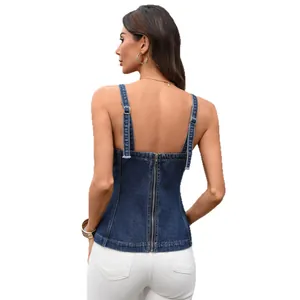 Canotta di jeans da donna con cerniera posteriore e spalline regolabili