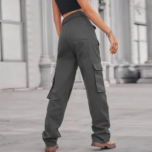 Detailed back view of dark grey washed denim cargo pants featuring multiple utility pockets