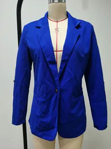 Blazer professionale blu cobalto slim fit da donna con dettaglio colletto a revers