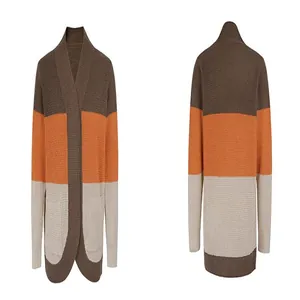 Dettaglio fronte e retro del cardigan in maglia a nido d'ape color-block con orlo curvo