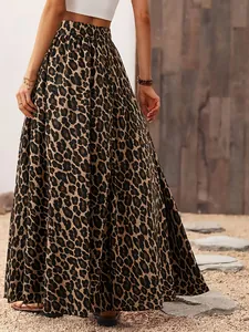High waisted leopard print midi skirt with elegant A-line silhouette for chic spring look