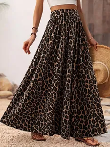 Elegant leopard print maxi skirt for women with a high-waisted flowing design