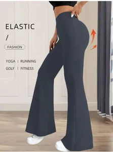 Graue Yoga-Hose mit hoher Taille und Schlag für Fitness und Freizeit mit elastischem Fit