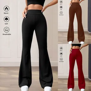 Damen High Waist Schlaghose Einfarbig Hochelastisch Bauchweg Bootcut Yogahose Casual Weich Lounge Lange Hose