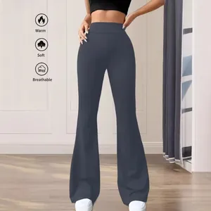 Elegante dunkelgraue Schlaghose für Damen mit hoher Taille und lockerer Bodenlänge
