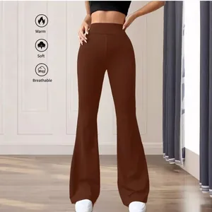 Elegante braune Schlaghose mit hoher Taille für Damen aus weichem, atmungsaktivem Stoff