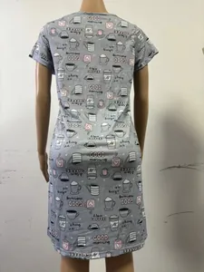 Rear view of a comfortable short-sleeved nightdress featuring a casual coffee-themed print
