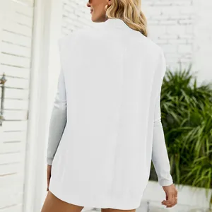 Back view of a chic white denim sleeveless vest jacket for women's summer fashion style