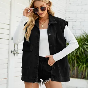 Stylish black denim vest for women styled with casual accessories for summer fashion.