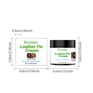 Detail view showing dimensions of Brunizo Leather Fix Cream box and jar packaging.