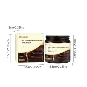Detailed dimensions of Brunizo 60g real leather sofa maintenance cream and packaging.
