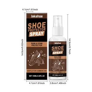 Dimensions of 100ml JAKEHOE shoe protector spray bottle and packaging box
