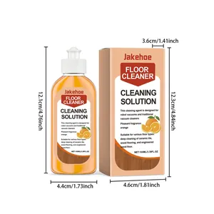 Dimensiones de la botella de limpiador de suelos Jakehoe de 100 ml y caja en cm y pulgadas.